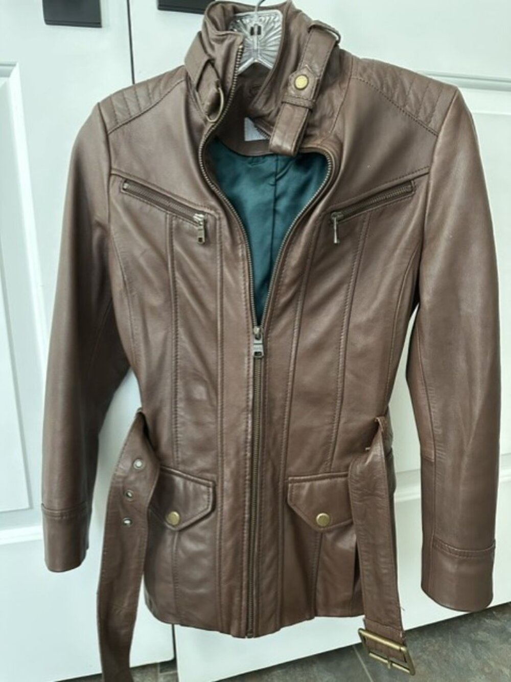 Andrew Marc Leather Jacket with Belt - Picture 3 of 7